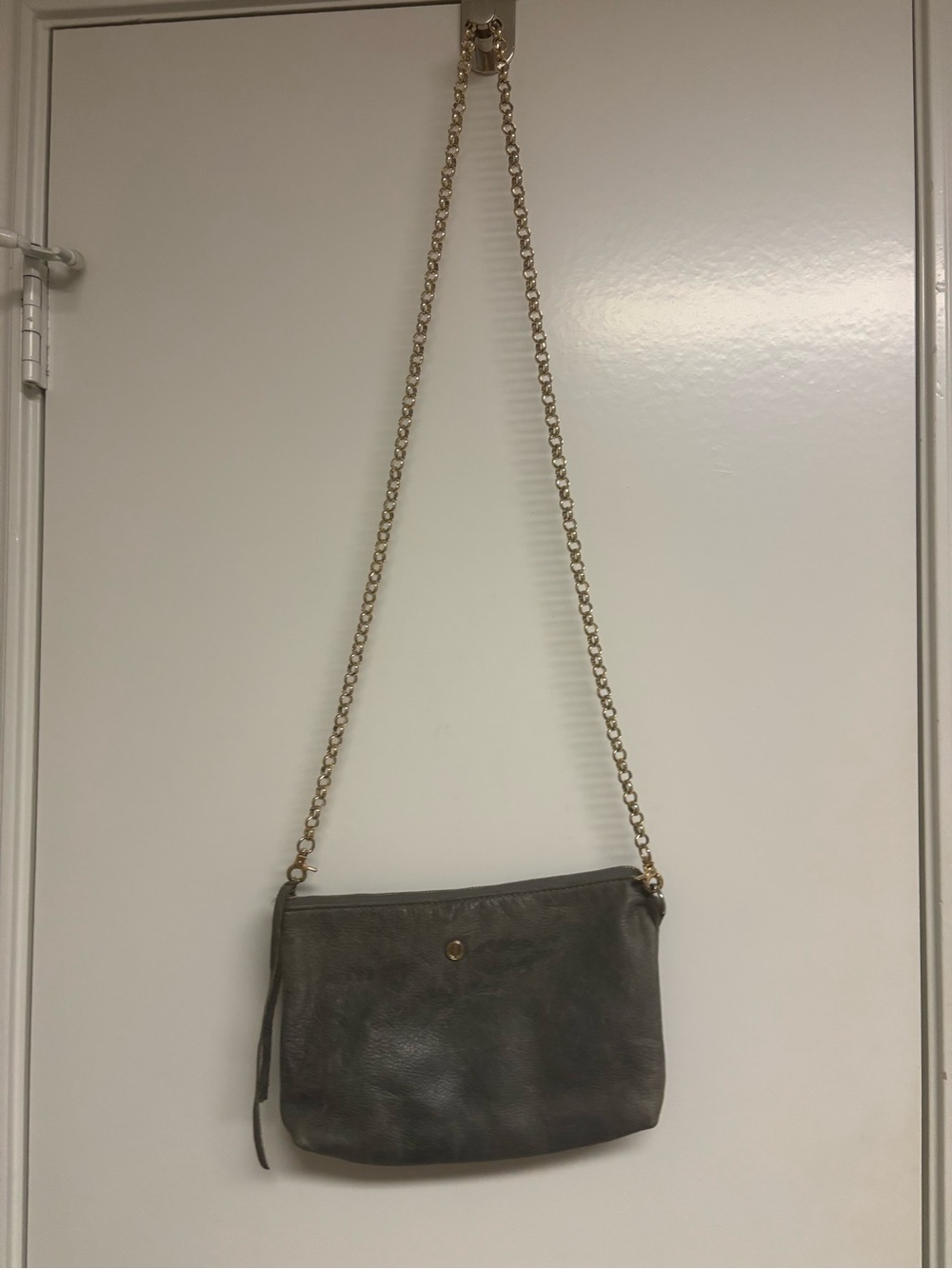 Corrente Gray Leather Purse with Polka Dot Lining